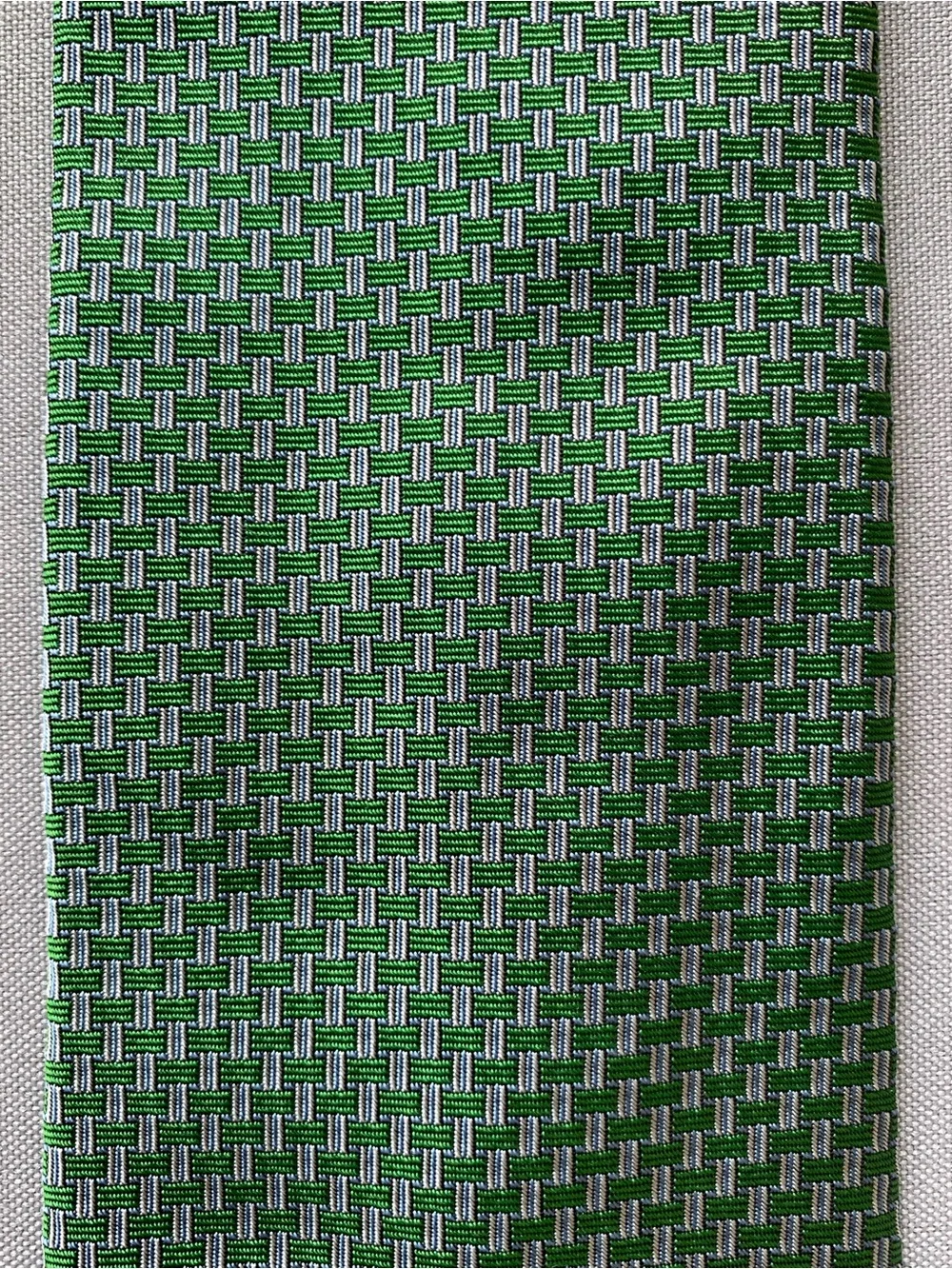 Brooks Brothers Makers Mens Silk Tie Green Geometric Italy Woven USA 58x3.5